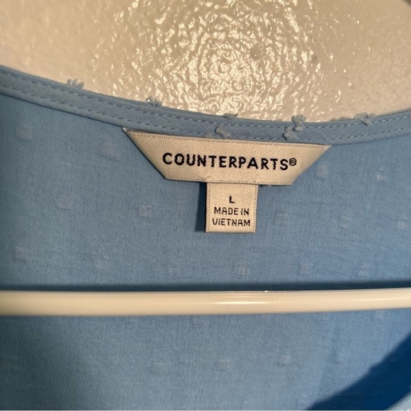 Counterparts Swiss Dot Blouse Light Blue Ruffle L - Picture 9 of 10